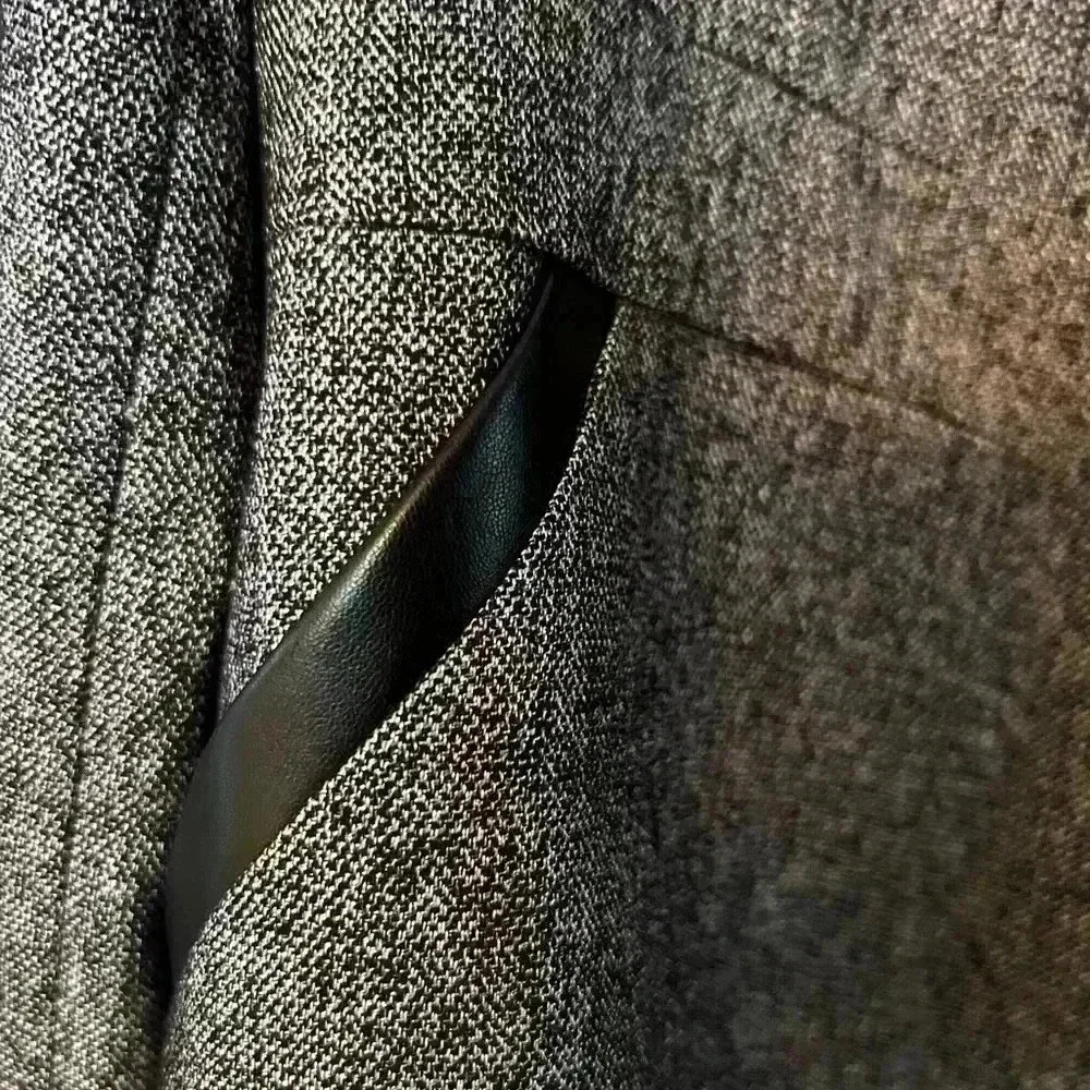 Anne Klein Women's Gray Faux Leather Trim One Button Blazer Size Extra Large - Picture 3 of 5